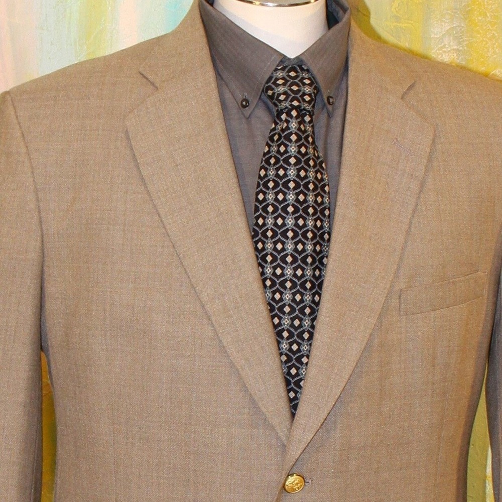 44R Blazer Tan Gold Buttons Excellent